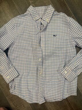 Vineyard Vines Boys Button-Down Plaid Shirt - Light Blue & White